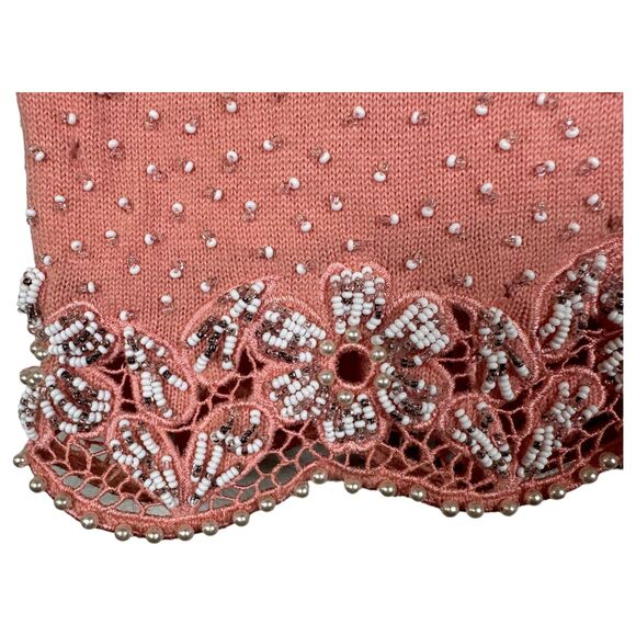 Vintage Gene Shelly 1960s Pink Hand Beaded Pearl Floral Cropped Blouse Size 12 - Picture 2 of 6